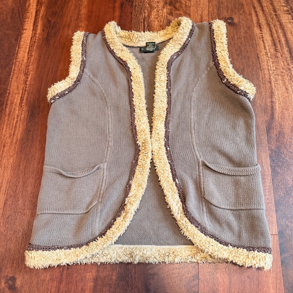 Great Northwest Clothing Company Brown Knit Vest with Cream Sherpa Trim